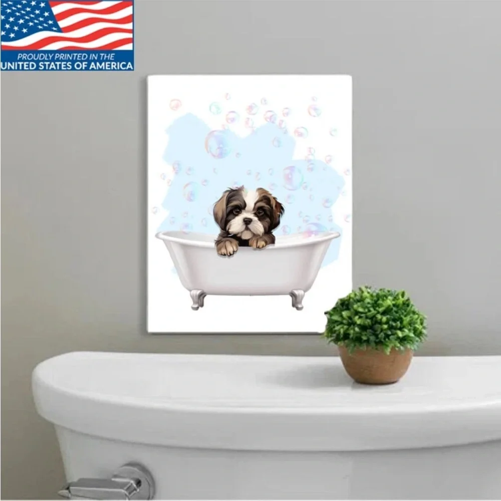 NEW Shih Tzu Bubble Bathtub Tin Wall Art for Bathroom